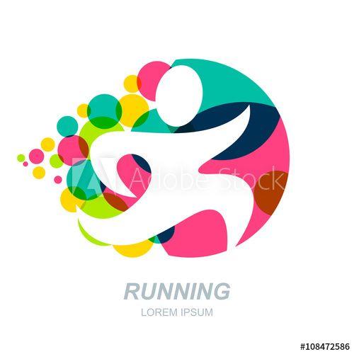 Healthy Lifestyle Logo - Abstract running man silhouette on multicolor dots background ...