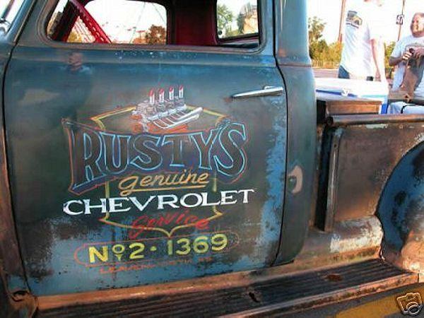 Vintage Shop Truck Logo - Door Art and Lettering | Vintage Trucks | Trucks, Shop truck, Cars