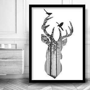 eBay Greyscale Logo - Details about Greyscale FOREST Stag Head Art PRINT Framed Options Poster  Box Frame White Black