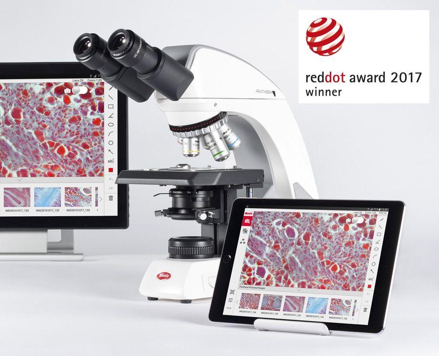 L and G with a Red Dot Logo - RED DOT DESIGN AWARD honors Motic Panthera L Microscope de
