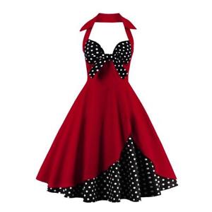 L and G with a Red Dot Logo - Women's 50s 60s Evening Party Halter Ball Gown Red Dot Swing Dress ...