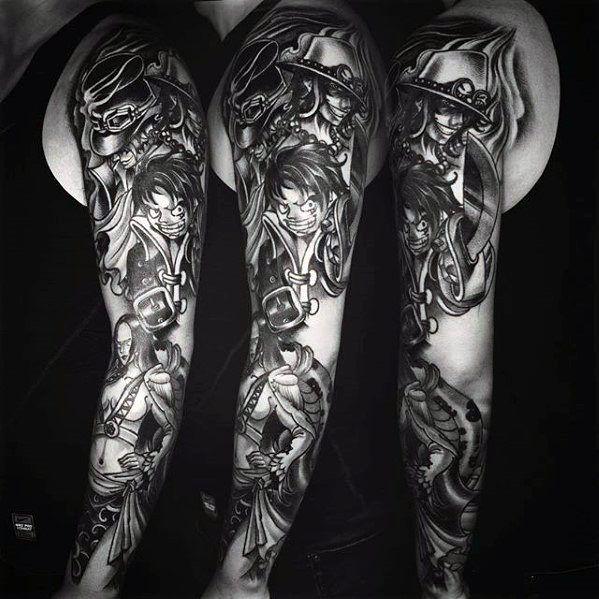 Leg Piece Black and White Logo - 70 One Piece Tattoo Designs For Men - Japanese Anime Ink Ideas