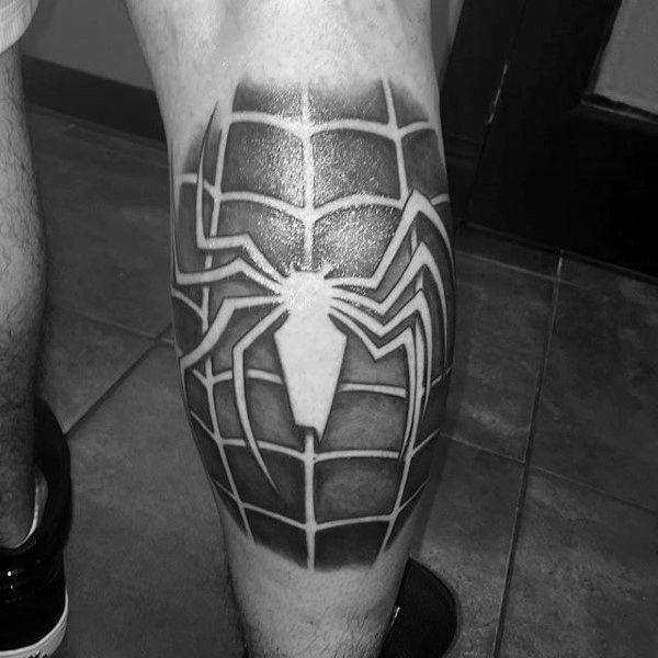 Leg Piece Black and White Logo - 100 Spiderman Tattoo Design Ideas For Men - Wild Webs Of Ink