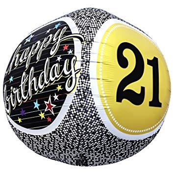 Black and Yellow Sphere Logo - Inch Yellow Black Happy 21st Birthday Sphere Party Globe Ball