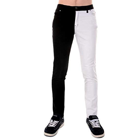 Leg Piece Black and White Logo - Mens Drainpipe Jeans White & Black Split Leg 34: Amazon.co.uk: Clothing