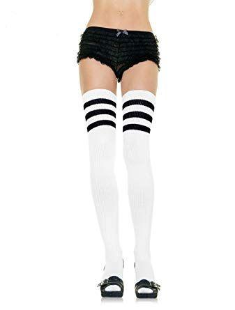 Leg Piece Black and White Logo - Leg Avenue White Black Athletic Striped Thigh High Socks - 6605 ...