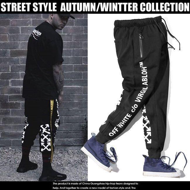 Leg Piece Black and White Logo - Men's Black OFF White Logo Sweat Pants Joggers Tracksuit Jogging ...