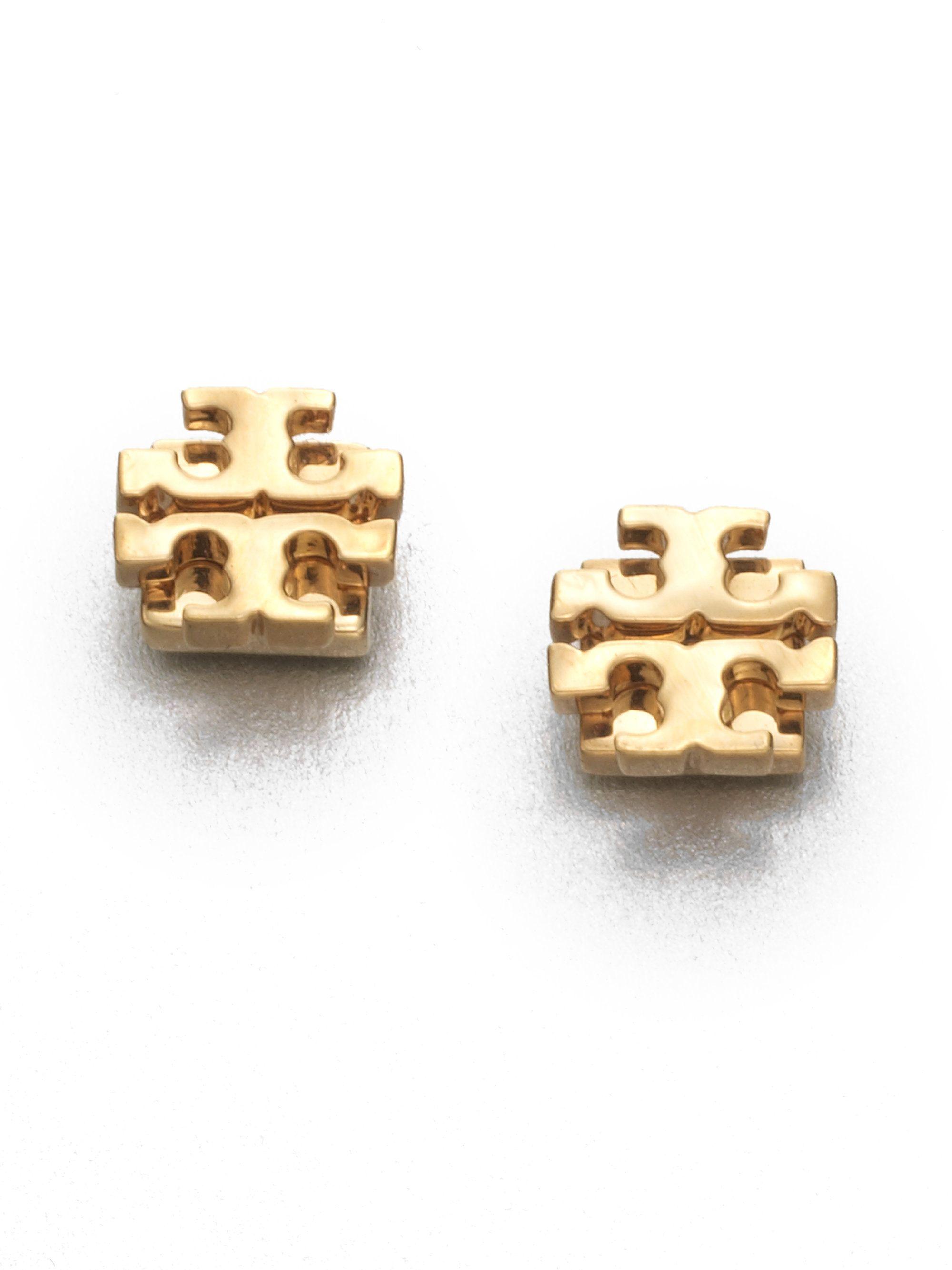 The Tory Burch Logo - Tory Burch T Logo Small Stud Earrings Goldtone In Metallic