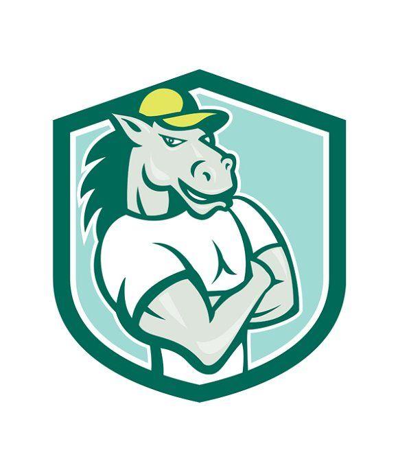 Crossed Horses Logo - Horse Arms Crossed Shield Cartoon ~ Illustrations ~ Creative Market