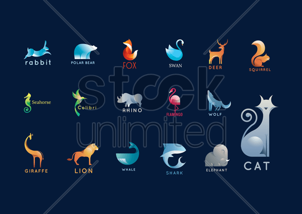 Abstract Cat Logo - Set of abstract animals logo elements Vector Image - 1823299 ...