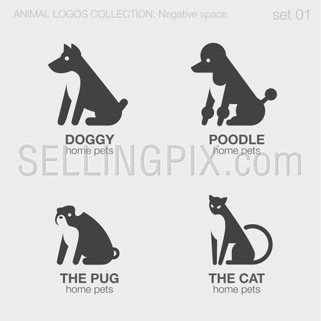 Abstract Animal Logo - Home pets Animals Logos negative space style design vector templates ...