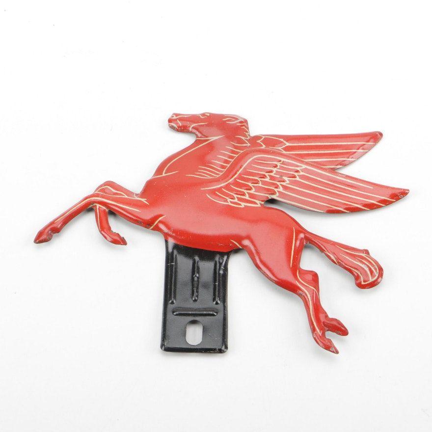 Red Pegasus Logo - Vintage Mobil Oil Metal Pegasus License Plate Topper