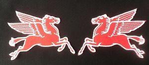 Red Pegasus Logo - 2 red pegasus horse Mobil motor Oil classic gas logo sew iron on cap ...