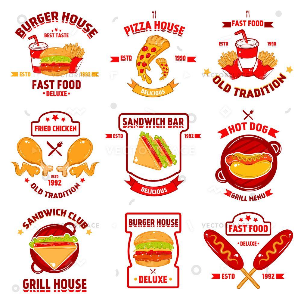 Fast Food Logo - Fast Food Logo Set Nine Isolated Vector Illustration 8869