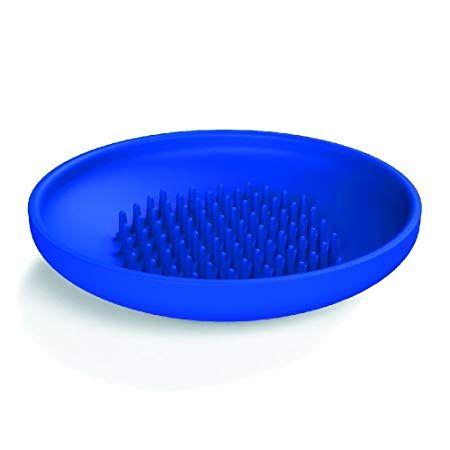 White with Blue Oval Logo - Aquasanit Round Soap Dish Blue Crazy