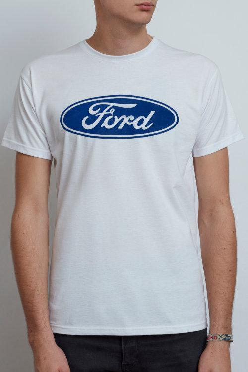 White with Blue Oval Logo - Ford T Shirts. Official Ford Clothing Merchandise UK