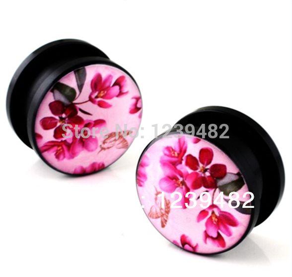 Japanese Flower Logo - Wholesale 60pcs acrylic Japanese flower logo flesh tunnel ear plug