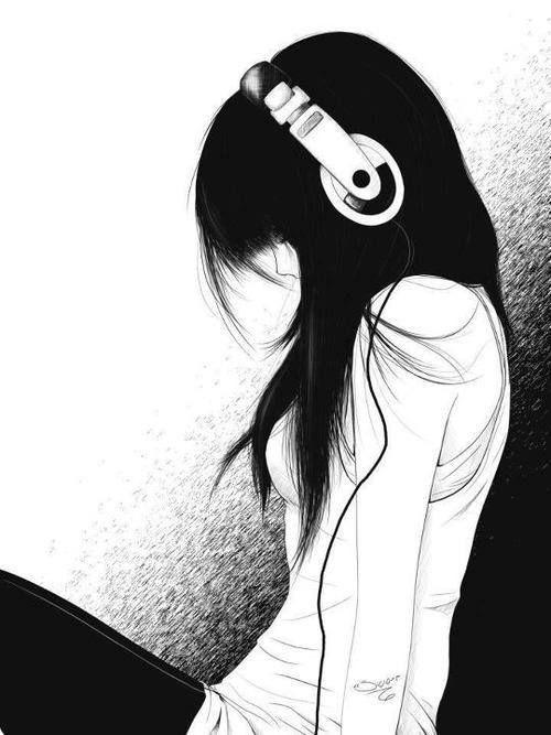 Girl Black and White Logo - alone #black #white #lonely #art. Feeling. Anime, Emo