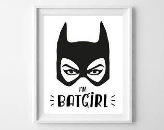 Girl Black and White Logo - Bat girl art print | Etsy