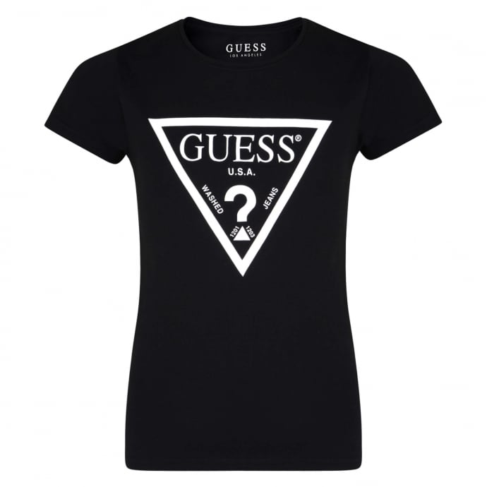 Girl Black and White Logo - Guess Girls Black Short Sleeve T Shirt With White Guess Logo Print