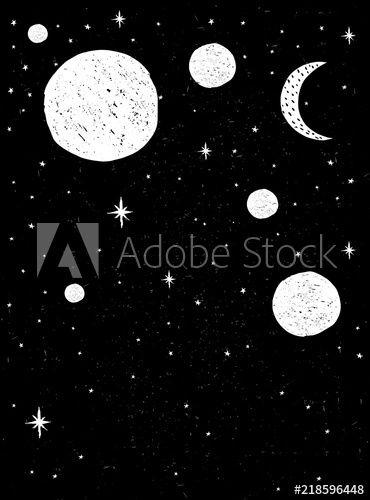 Cute Black and White Star Logo - Cute Hand Drawn Night Sky Vector Illustration. Black Grunge