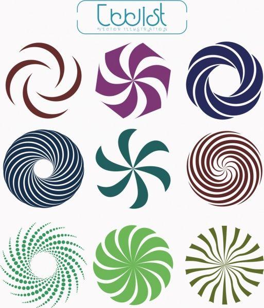 Curved Lines Circle Logo - Twisted decorated circles templates colored curved lines Free vector ...