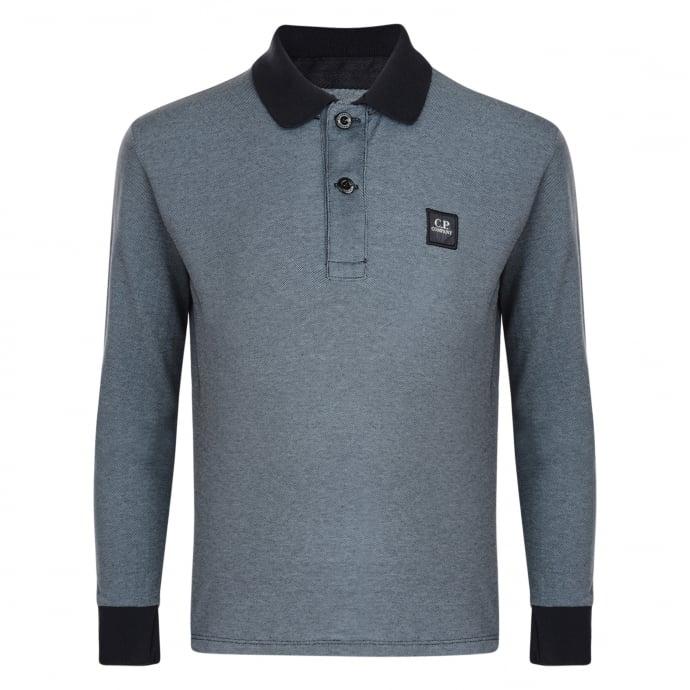 Black and Blue Company Logo - CP Company Boys Blue Long Sleeve Polo Shirt with Black Collar and ...