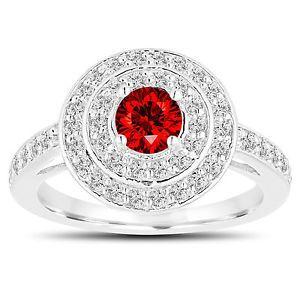 Double Red Diamond Logo - Enhanced Red Diamond Engagement Ring 14K White Gold Double Halo