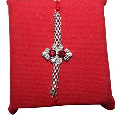 Double Red Diamond Logo - Handicrunch Double Red Diamond Silver Bracelet Rakhi for brother and ...