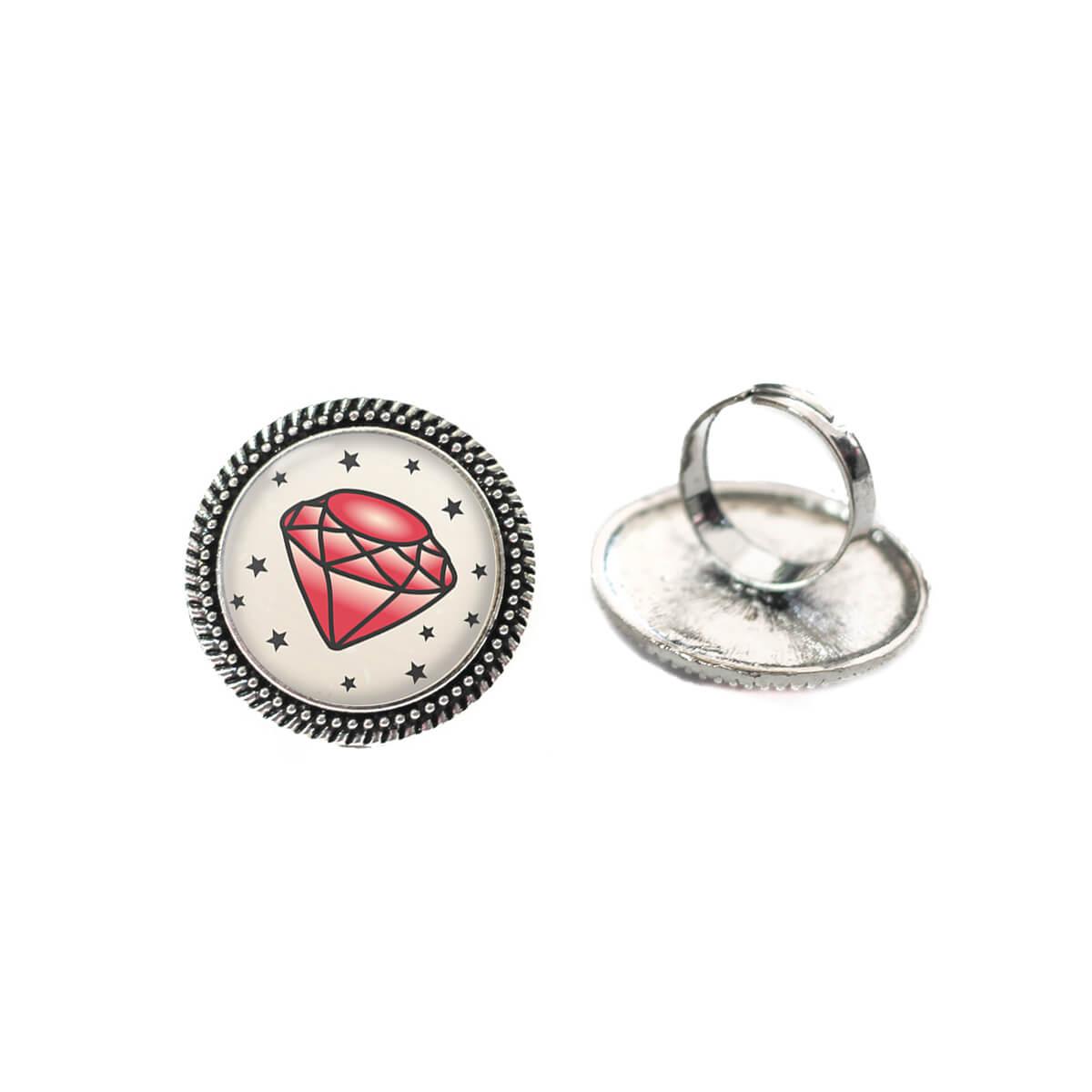 Double Red Diamond Logo - Traditonal Tattoo Red Diamond Glass 25mm Cabochon Silver Double Rope ...