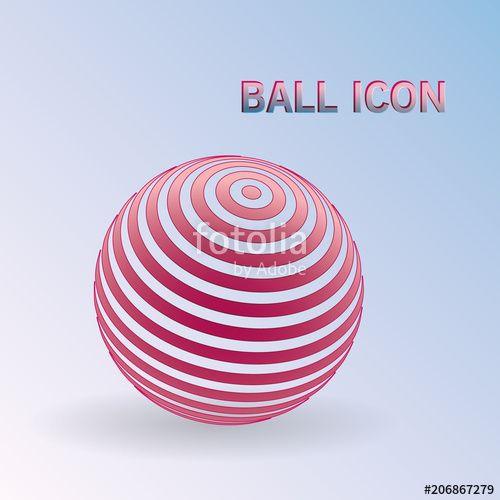Between Red White and Blue Lines Logo - 3D Striped ball icon. Sphere logo with lines of red and white on a