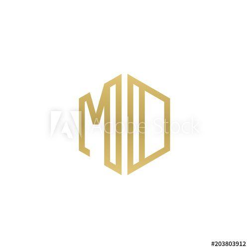 Hexagon Shape Logo - Initial letter MD, MO, minimalist line art hexagon shape logo, gold ...