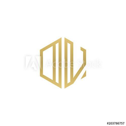 Hexagon Shape Logo - Initial letter DV, OV, minimalist line art hexagon shape logo, gold ...