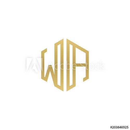 Hexagon Shape Logo - Initial letter WA, minimalist line art hexagon shape logo, gold