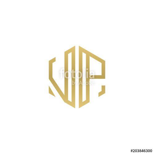 Hexagon Shape Logo - Initial letter VP, minimalist line art hexagon shape logo, gold ...