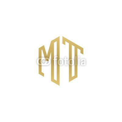 Hexagon Shape Logo - Initial letter MT, minimalist line art hexagon shape logo, gold ...