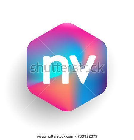 Hexagon Shape Logo - Letter NV logo in hexagon shape and colorful background, letter ...