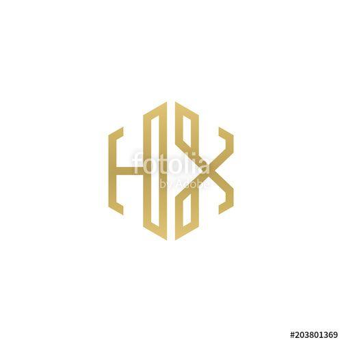 Hexagon Shape Logo - Initial letter HX, minimalist line art hexagon shape logo, gold ...