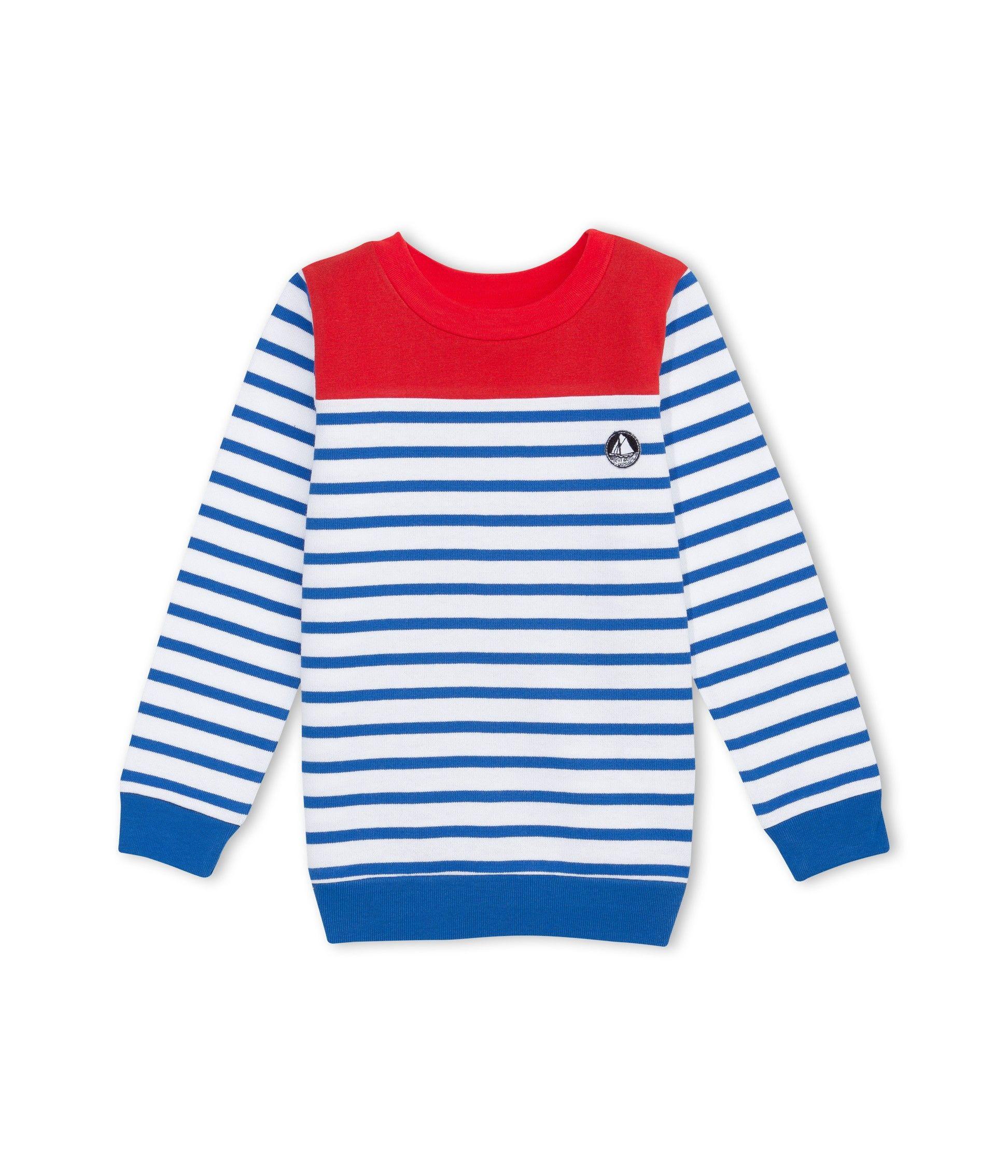 Between Red White and Blue Lines Logo - PETIT BATEAU Pullover sweatshirt boy red, white & blue sailor stripes