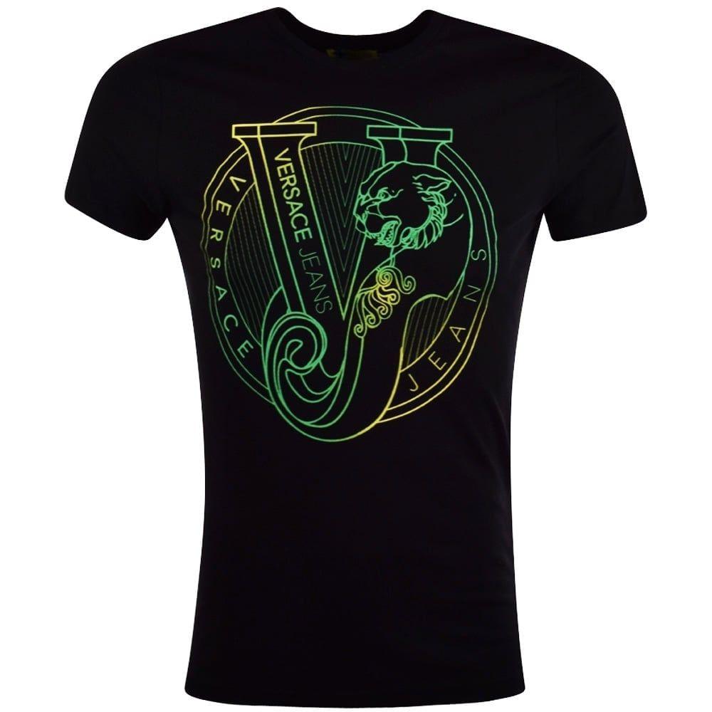 Green Tiger Logo - VERSACE JEANS Versace Jeans Black And Green Tiger Logo T Shirt