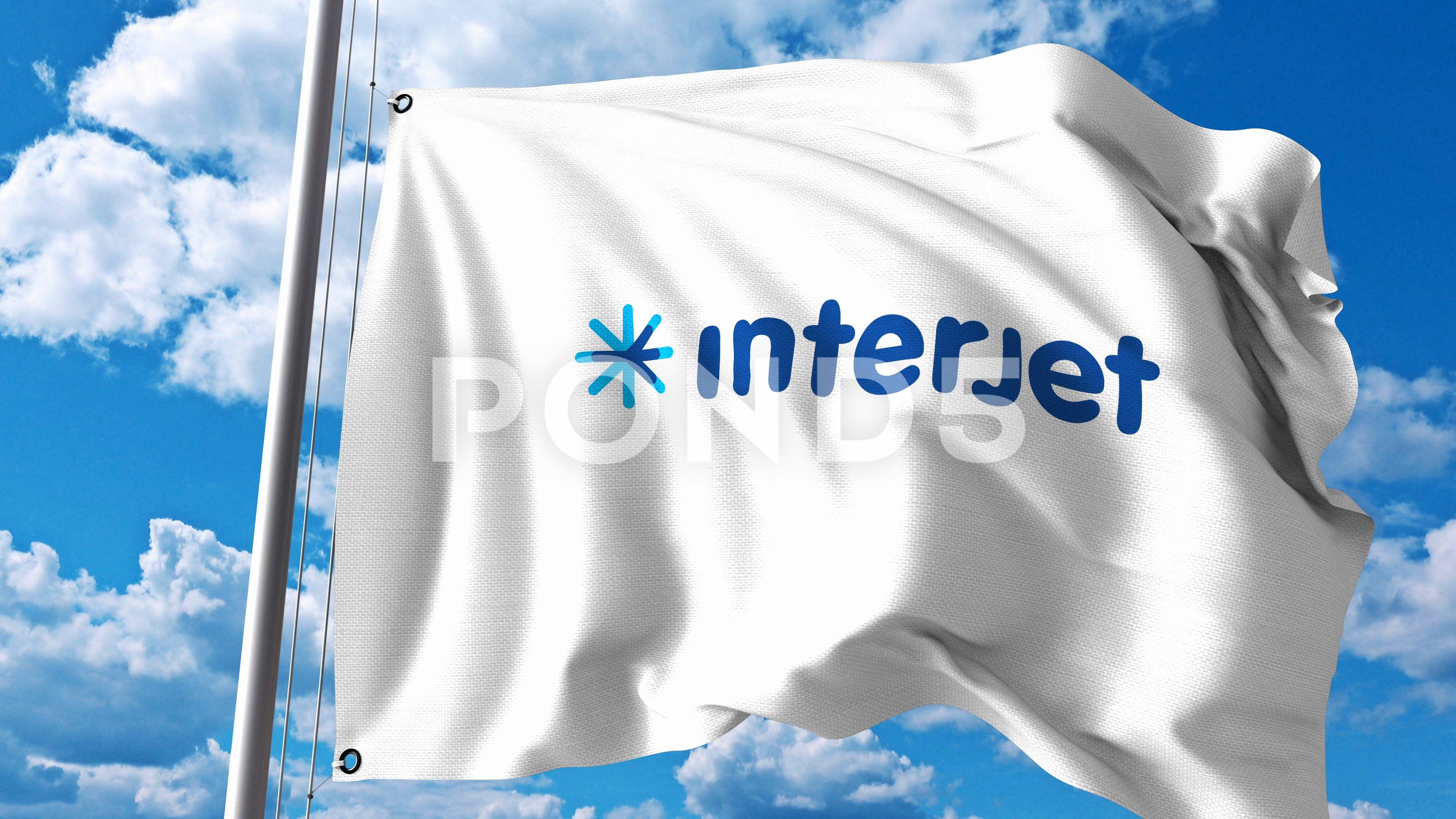 Interjet Logo - Waving flag with Interjet logo. 4K editorial clip Clip