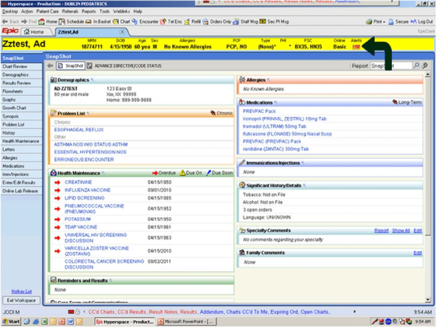 Epic Patient Software Logo - Example user interface for a patient record in Epic's EHR. Download