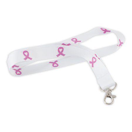 Lanyard with White Logo - Pink Ribbon October Breast Cancer Awareness Satin Lanyard