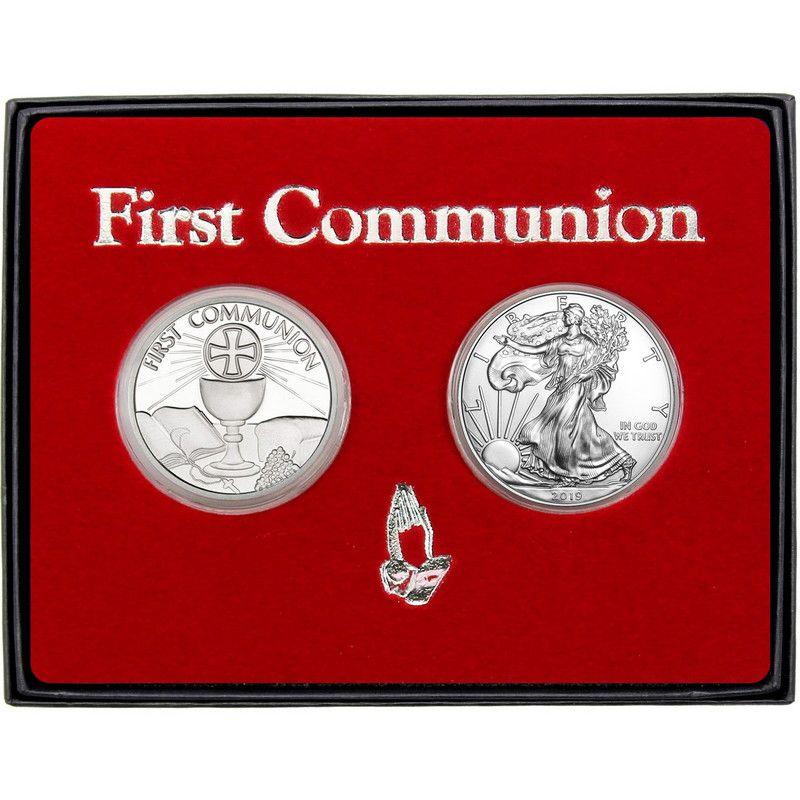 Red and Silver Round Logo - First Communion Gift Silver Round 2pc Set | SilverTowne