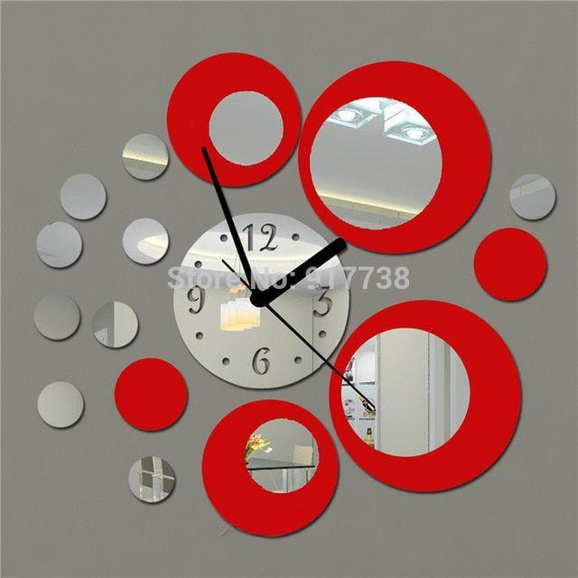 Red and Silver Round Logo - Hot Model 21.65''H Red and Silver Round Mirror Wall Clock 3d Diy ...