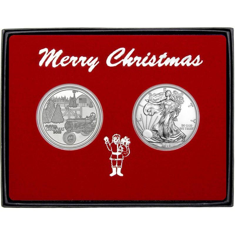 Red and Silver Round Logo - Country Christmas Farm Silver Round 2pc Set | SilverTowne