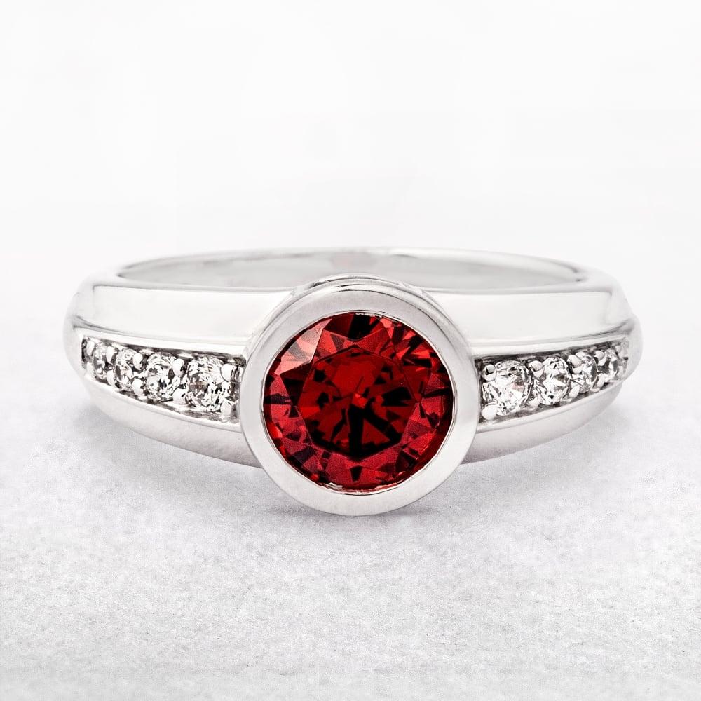 Red and Silver Round Logo - Sterling Silver Round Red Stone Ring with Cubic Zirconias