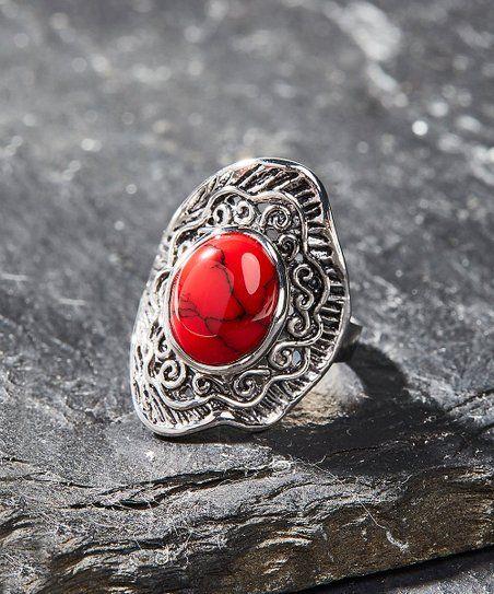 Red and Silver Round Logo - Urban Silver Red Agate & Sterling Silver Round-Cut Ring | zulily