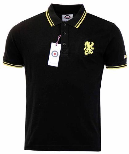 Clothing with Lion Logo - LAMBRETTA Retro Mod Lion Motif Tipped Polo Shirt in Black