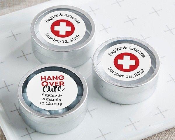 Red and Silver Round Logo - Personalized Silver Round Candy Tin - Hangover (Set of 12)